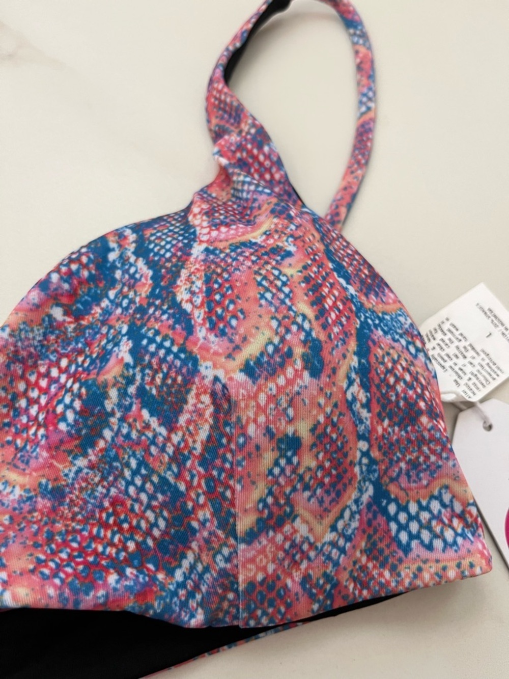 Colorful Pink & Blue Patterned Bikini Top padded Large - Picture 3 of 7